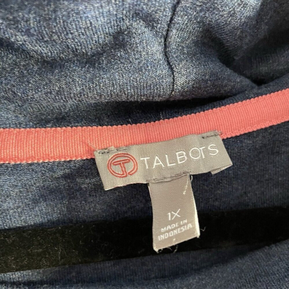T By Talbots Women Plus Sz 1X Blue Drawstring Cowl Neck Long Sleeve Sweatshirt - Picture 7 of 9